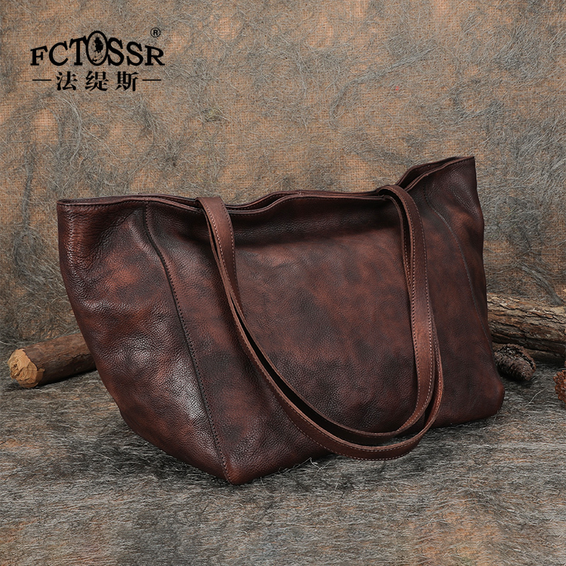Fatis Literary Retro Casual Shoulder Bag First Layer Cowhide Extra Large Capacity Genuine Leather Tote Bag Women's Bag Large Fatis Literary Retro Casual Shoulder Bag First Layer Cowhide Extra Large Capacity Genuine Leather Tote Bag Women's Bag Large