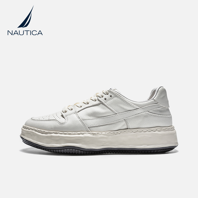 [Same Style as Chen Li Jun] Nautica/Noctica Casual Thick-Soled Sports Men's White Sneakers Genuine Leather New Sneakers
