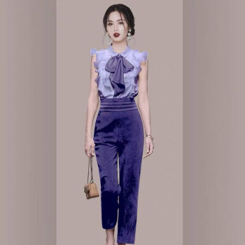 Temperament summer dress goddess fan suit female summer small commuter shirt high waist slim straight leg nine-point pants two-piece set