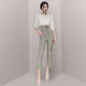 High-end celebrity professional suit temperament goddess fan v-neck commuting white shirt high waist slim pants two-piece set