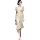 Irregular fishtail skirt dress apricot light cooked French style puff sleeve slim long skirt high-end summer 2022 new style