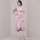 Long skirt waist and ankle high-end women's clothing design puff sleeves drawstring dress autumn 2021 new women