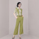 Bib green wide-leg pants suit women's summer thin section polo printed shirt high-end sense royal sister fan two-piece set