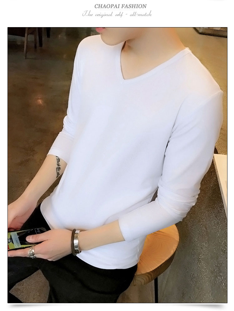 Áo sơ mi mùa thu 9,9 nhân dân tệ Áo thun dài tay nam Slim Hàn Quốc mùa xuân và mùa thu mẫu v-cổ mùa thu quần áo chạm đáy áo từ bi áo phông dài tay