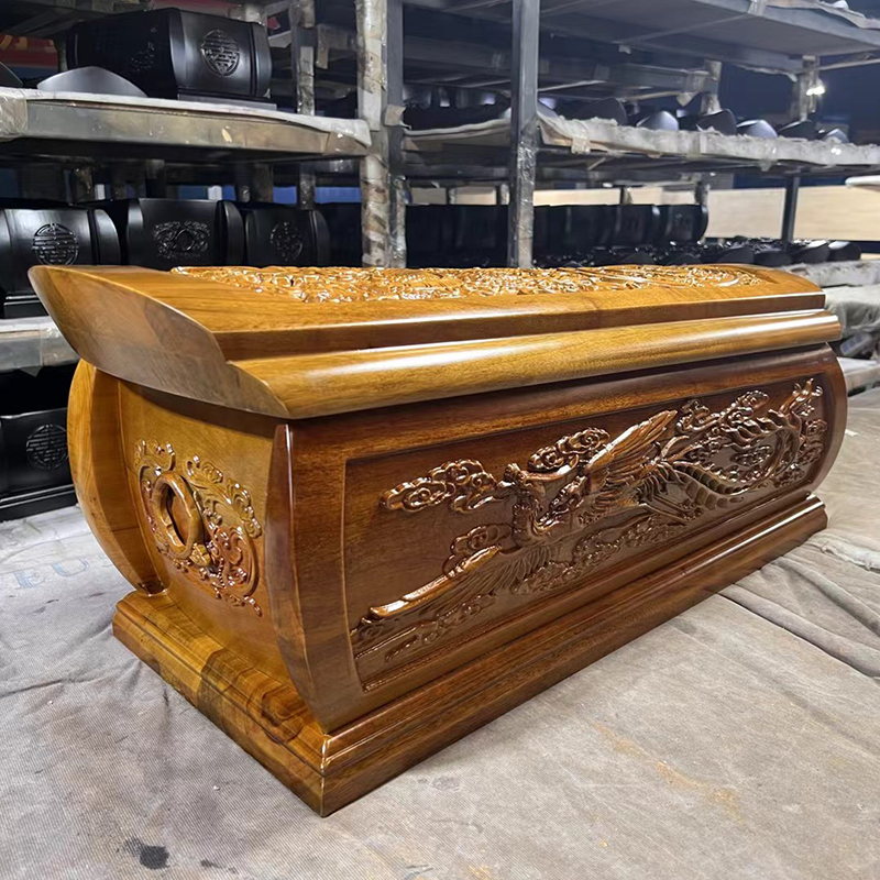 High-End Nanmu Dragon and Phoenix Coffin, Solid Wood Carving, Funeral Coffin, Rural Burial Coffin, Burial Urn