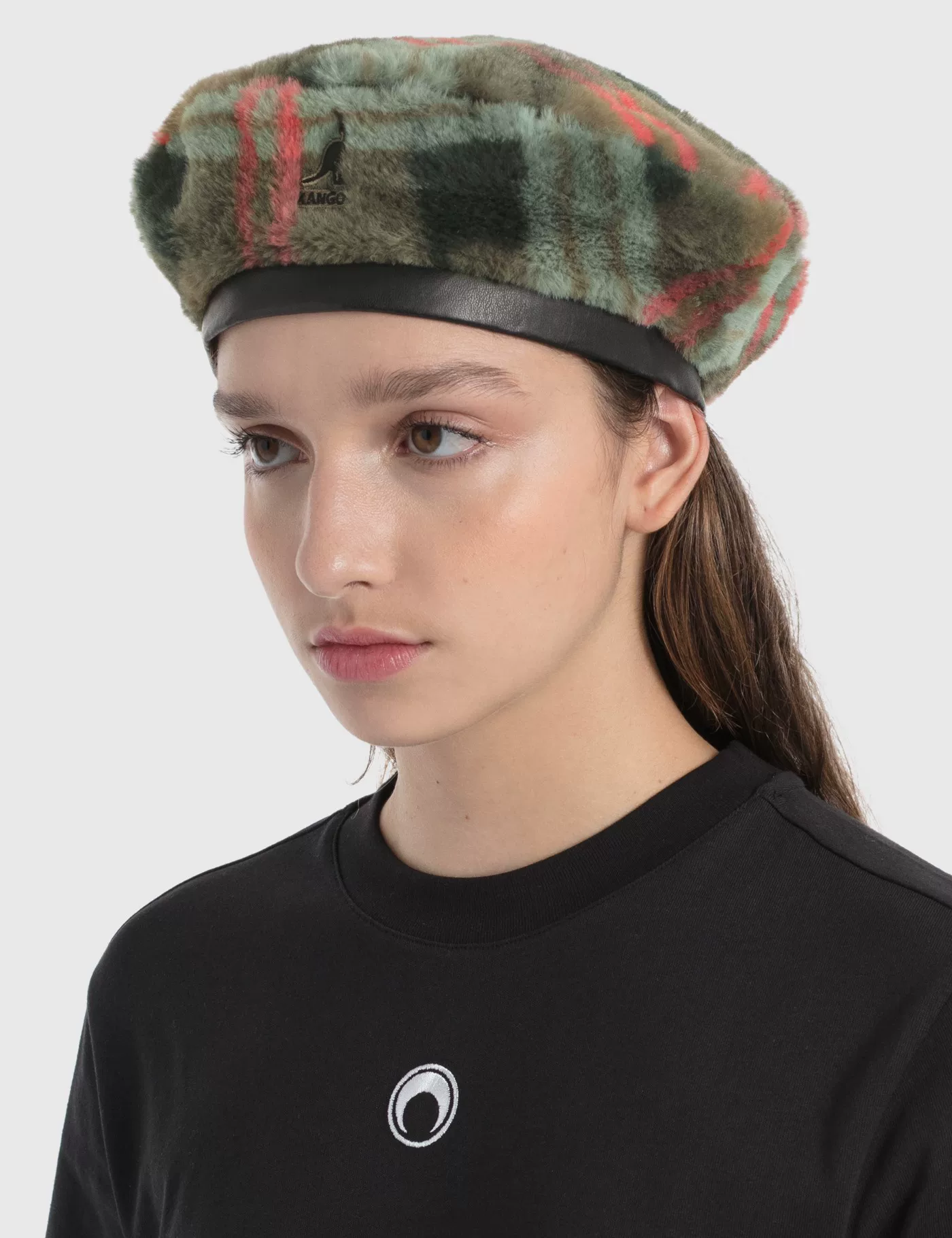 [Скидка наличность Kangol искусственный мех берет сумка с вышивкой кенгуру кожаная краевая меховая клетчатая берет K4369]