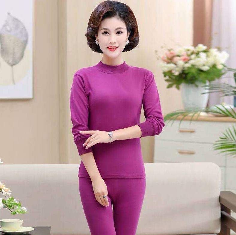 Mùa xuân và mùa thu womens thoải mái đồ lót nửa cổ áo cao trung niên cao niên 60 mỏng áo len mẹ quần quần áo mùa thu mùa thu được thiết lập.