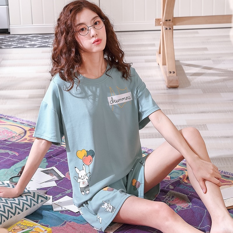 Fresh 2019 Womens Summer Set New Walk Dorm hồng mỏng Ngủ Nghỉ ngơi Ingenal Pajama ngắn tay áo.