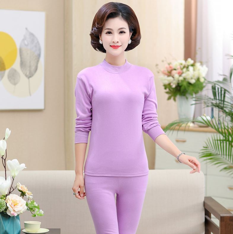 Mùa xuân và mùa thu womens thoải mái đồ lót nửa cổ áo cao trung niên cao niên 60 mỏng áo len mẹ quần quần áo mùa thu mùa thu được thiết lập.