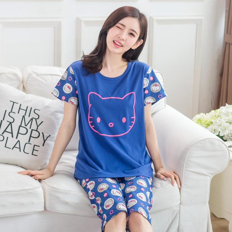 Nửa tay pajama con trai set mùa hè cỡ lớn chất béo mm200 pound thời trang ngày loose 7 phút quần nóng nửa cắt tay áo nhà quần áo.