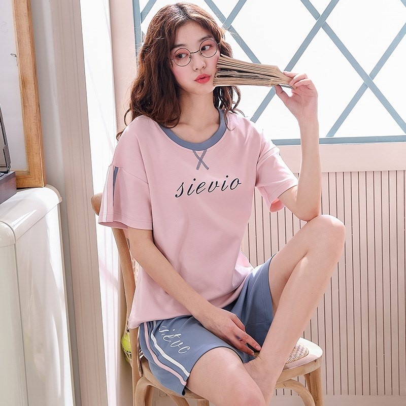 Fresh 2019 Womens Summer Set New Walk Dorm hồng mỏng Ngủ Nghỉ ngơi Ingenal Pajama ngắn tay áo.