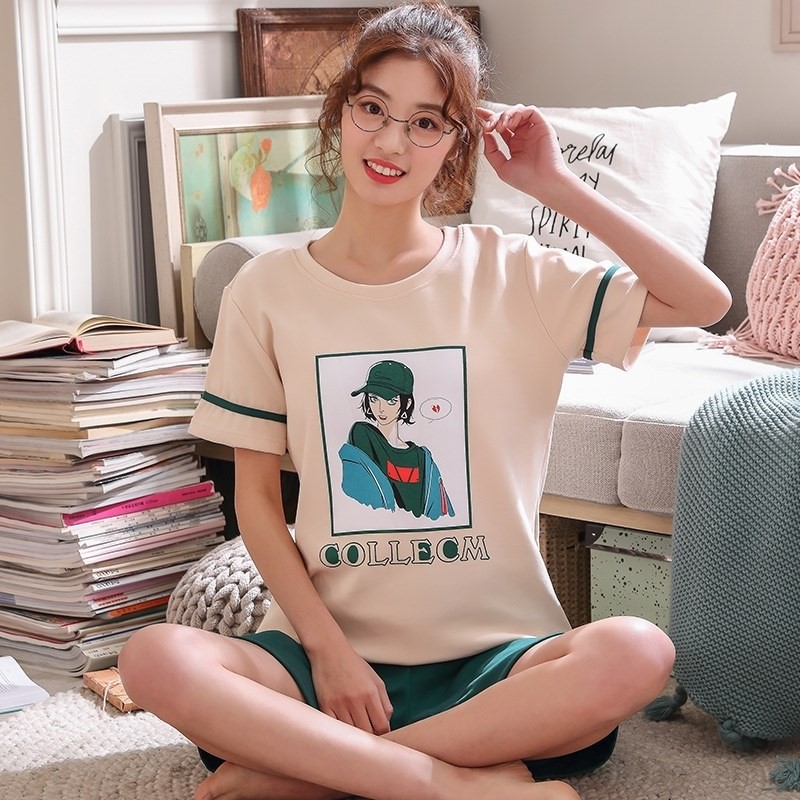 Fresh 2019 Womens Summer Set New Walk Dorm hồng mỏng Ngủ Nghỉ ngơi Ingenal Pajama ngắn tay áo.