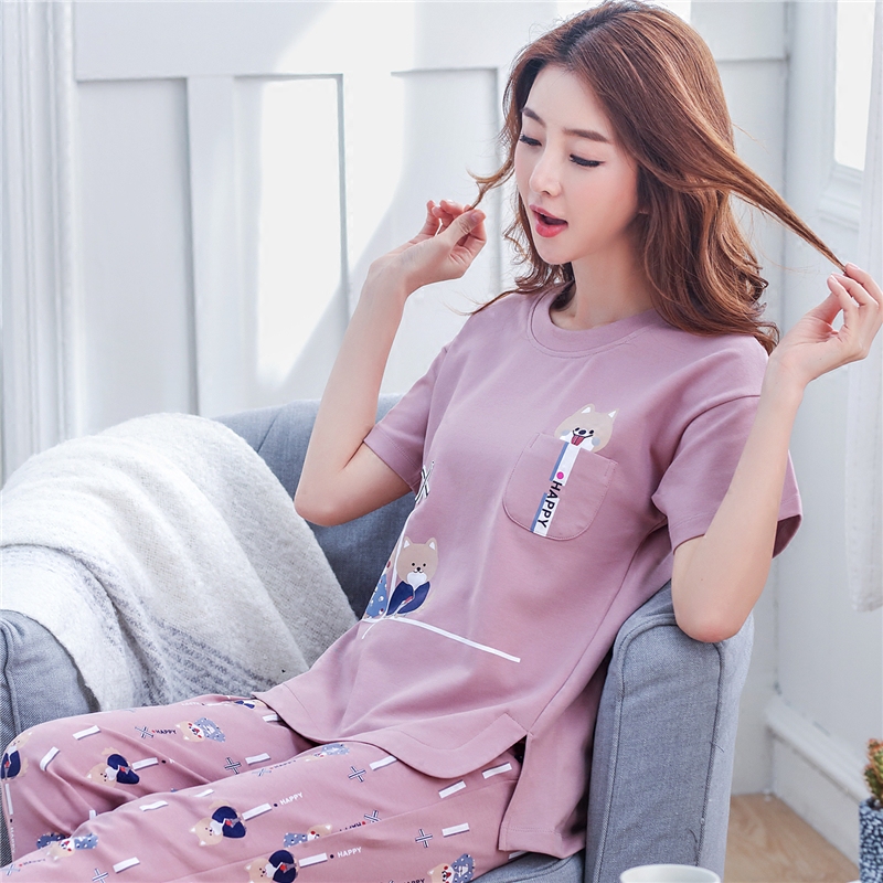 . Harajuku Hàn Quốc phiên bản cổ tích lớn mã pajama con trai mùa hè hai mảnh bộ của phụ nữ hiển thị mỏng nhỏ quần áo gia đình quần người lớn