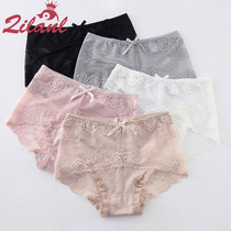 3-pack sexy transparent lace incognito soft large size spring and summer pants mid-waist triangle womens underwear