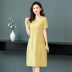 Mẹ mặc váy mùa hè cỡ lớn cotton và lanh jacquard váy phụ nữ váy ngắn tay trung dài trung niên và phụ nữ cao tuổi váy thường phụ nữ - Váy dài