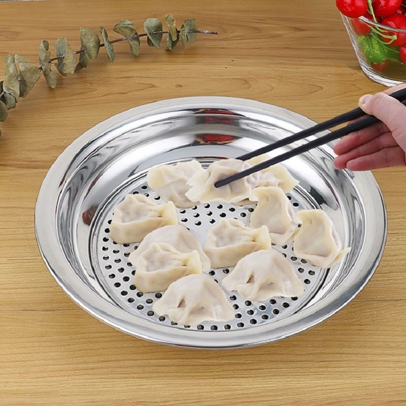 Harder dumplings plate stainless steel with vinegar plate dumpling plate household double steam tray dumpling artifacts