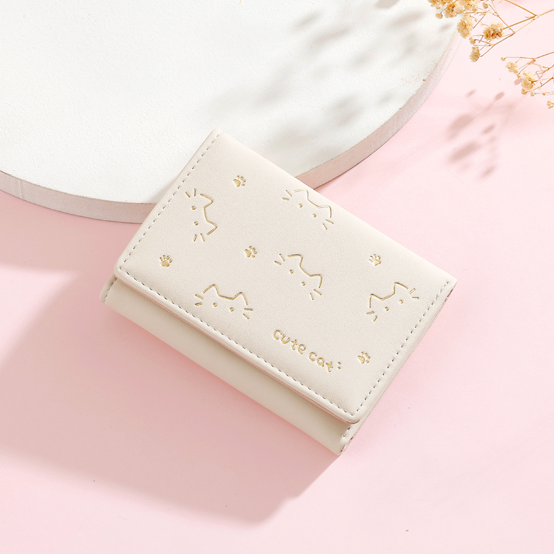 New Short Foldable Small Wallet for Women, Niche Design, Cute Printed Cat Mini Wallet, Coin and Card Holder, Thin