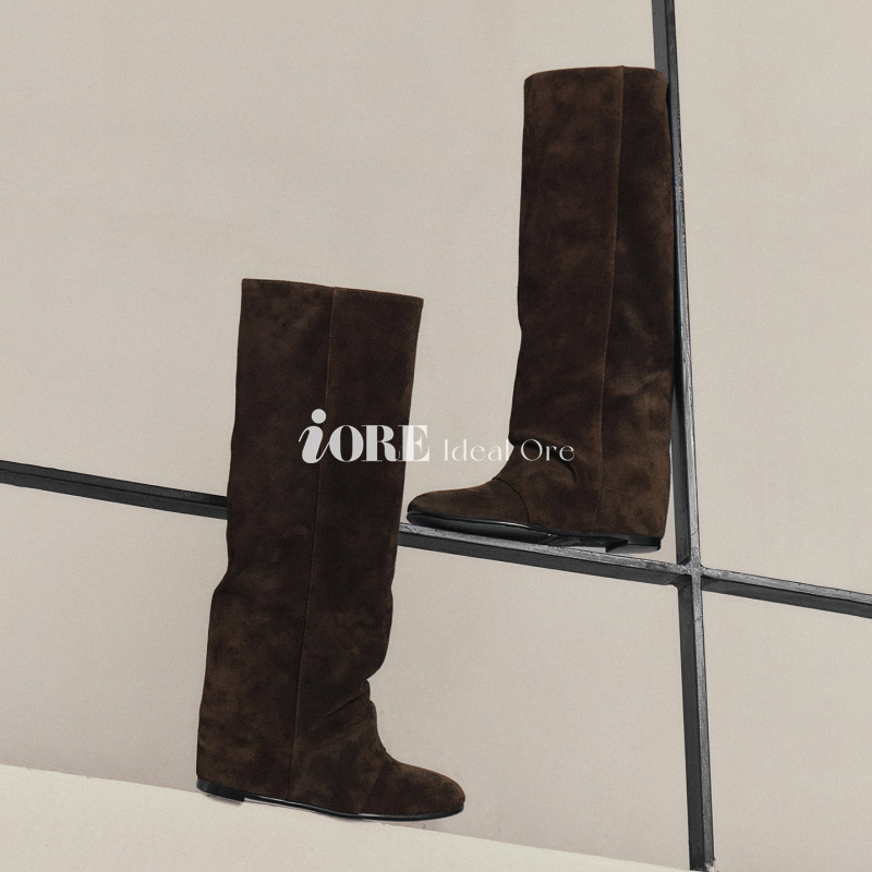Iore Ideal Mineral Designer Original Contour Structure Pleated Round Toe Wedge Heel Knee-High Boot Long Boots Iore Ideal Mineral Designer Original Contour Structure Pleated Round Toe Wedge Heel Knee-High Boot Long Boots