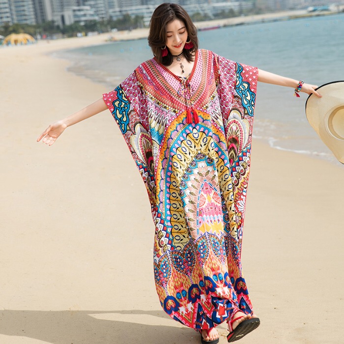 Conservative, Flesh-Covering, Slimming, Loose-Fitting, Large-Size, Long Beach Dress, Swimsuit Cover-Up, Quick-Drying Beach Jacket, Vacation Sun Protection Clothing