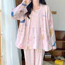 Confinement clothes summer section thin 6 ເດືອນ​ພຶດ​ສະ​ພາ postpartum pure cotton maternity pajamas spring and autumn 8 maternity 7 breastfeeding set three-piece