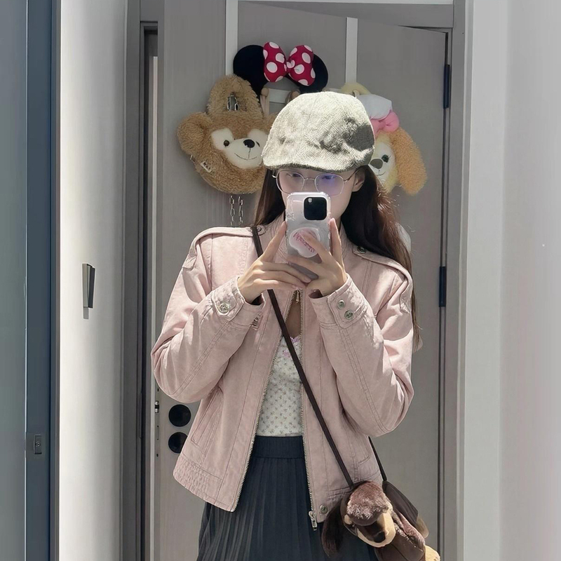 American Retro Washed Stand-Up Collar Jacket for Women, 2026 Autumn New Style, Very Stylish Casual Short Regular Shoulder Jacket Top