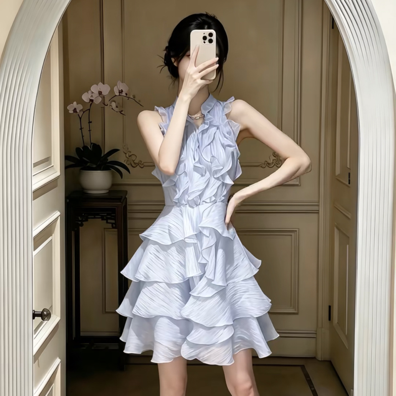 Summer Unique and Beautiful Design Blue Dress for Women 2026 New Style Petite and Very Pretty Waist-Cinching Fairy Dress
