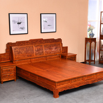 Antique carved wedding big bed Burmese red sandalwood color quality luxury type firm New Chinese rich bed handmade bed