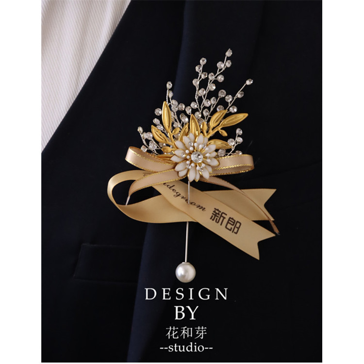 2021 magnet for original handmade flash drilling flowers delicately Western-style groom bridegroom wedding opening chest flower activities