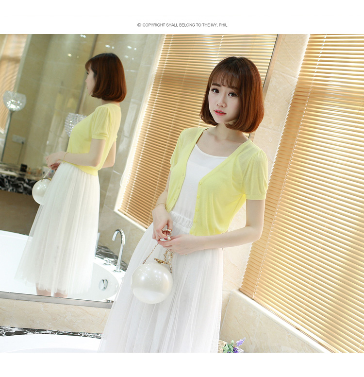 Mùa hè mặt trời áo bảo vệ cardigan mỏng nữ điều hòa không khí áo ngắn nhỏ bên ngoài khăn choàng slim vest ngắn tay áo jacket áo len áo khoác cardigan nữ form dài
