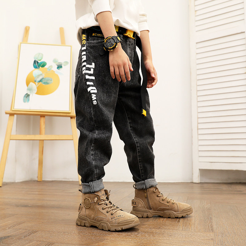 Child Jeans Boy Pants Spring Autumn 2021 CUHK Boy boy casual pants handsome gas elastic long pants tide