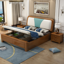 Solid wood soft backrest bed 1 8 m Double beds 1 5 m Single beds 1 2 children with drawer air pressure bedroom wedding bed