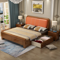 Solid wood Soft backrest bed with drawers 1 8 m Double beds 1 5 m Single beds Modern Chinese master bedroom wedding bed