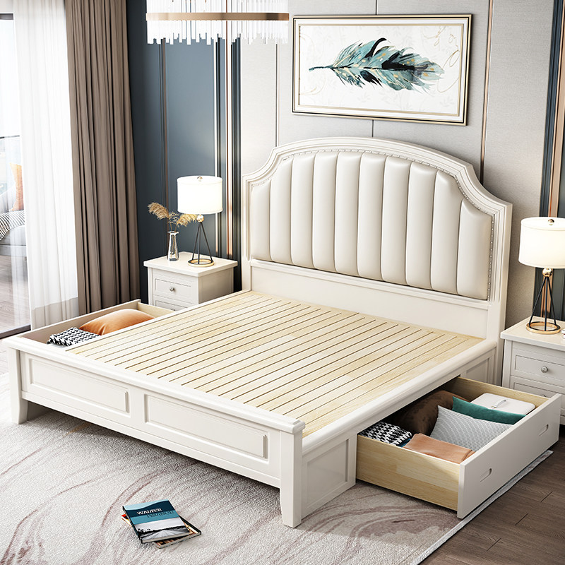 American bed 1 8 m double bed 1 5 m single bed with drawer air pressure storage white bed master bedroom wedding bed