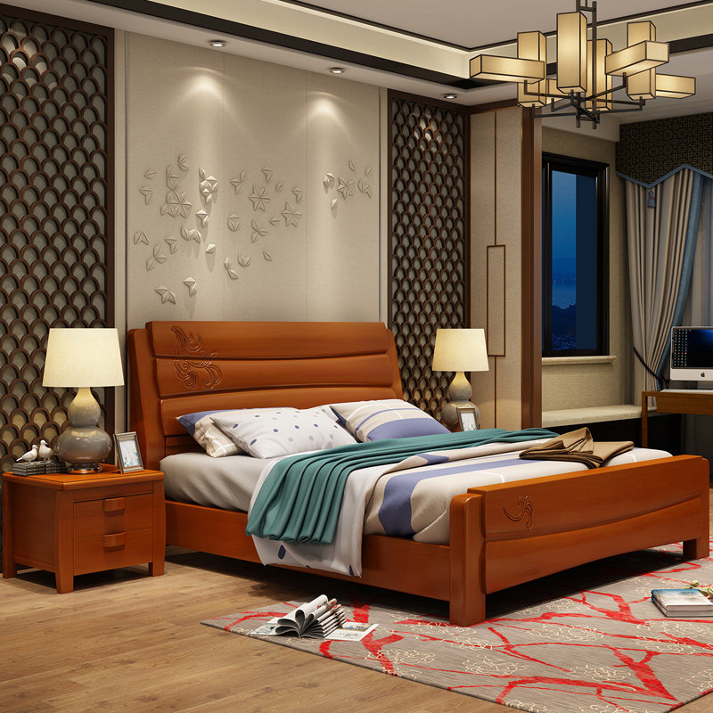 Chinese solid wood bed 1 5 m 1 8 m master bedroom with double modern minimalist economical oak wedding bed bedroom furniture