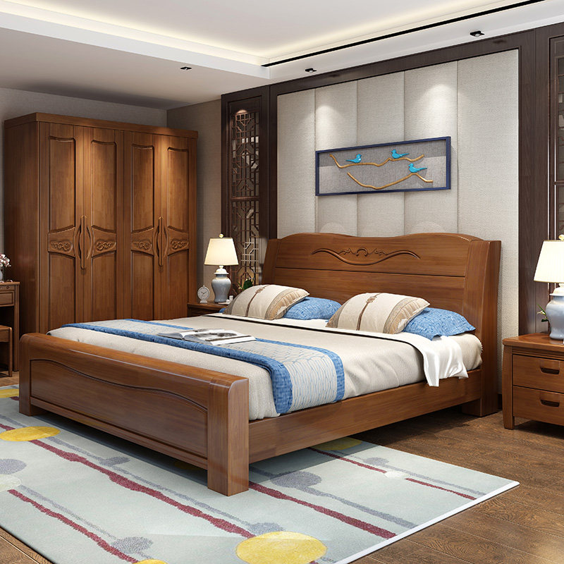 Solid wood bed Chinese double single beds 1 2 Children's bed Wedding Bed Bedroom 1 5 m 1 8 m High case storage