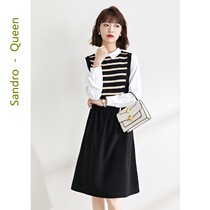 Sandro Queen fake two shirts with dress 2021 new long sleeves striped womens fashion splicing long dress