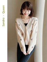 Sandro Queen2021 fall new knitted sweater cardiovert for autumn and winter needling long sleeve womens damp jacket