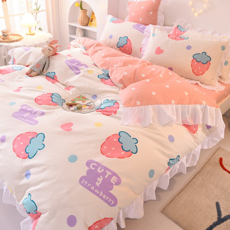 ins bed four sets 100 full cotton pure cotton nude sleep spring autumn princess wind bed linen children covered with three sets of beds