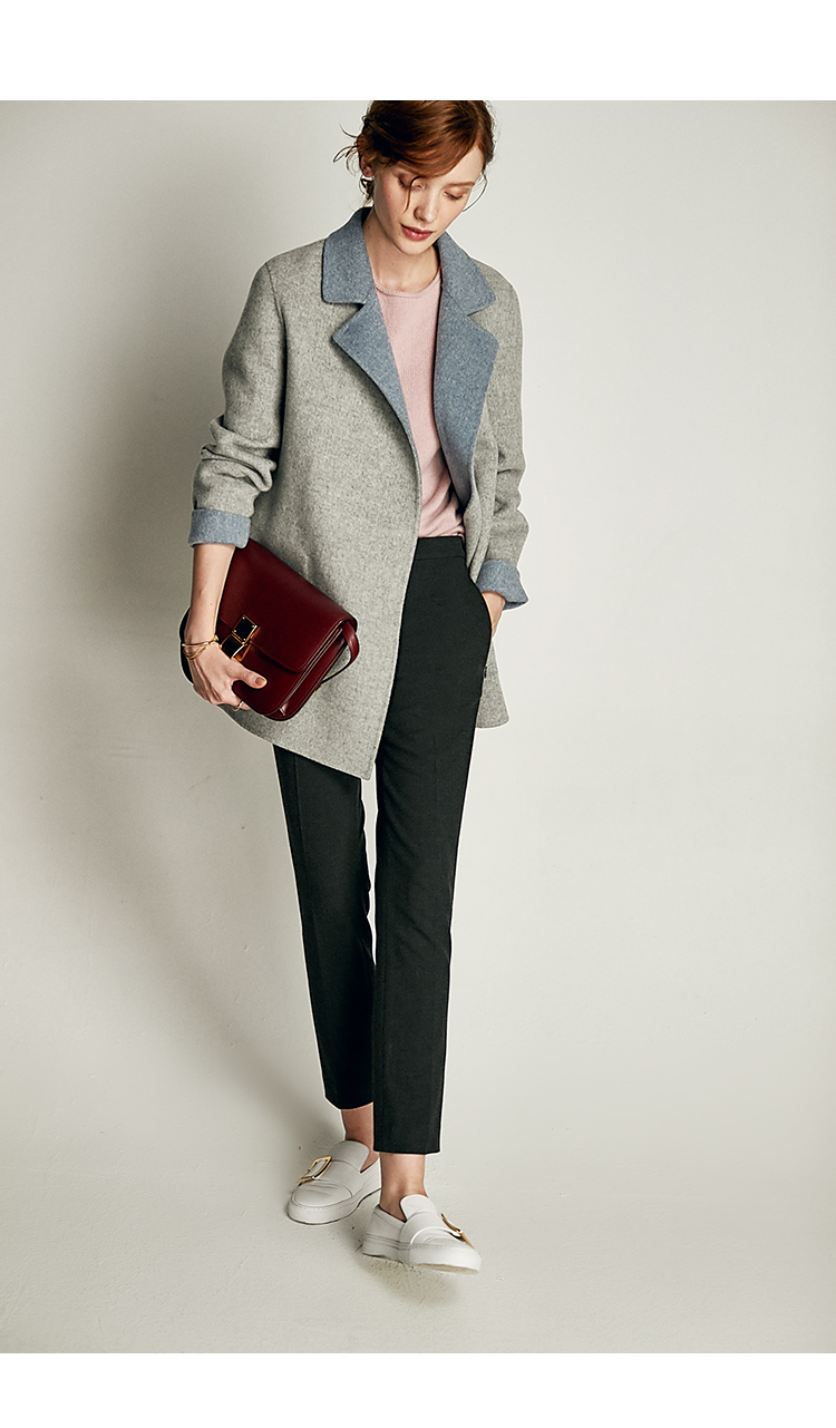Màu lông lạc đà ngắn đoạn hai mặt len ​​cashmere áo khoác nữ mùa thu và mùa đông điểm W22036 áo cardigan nam