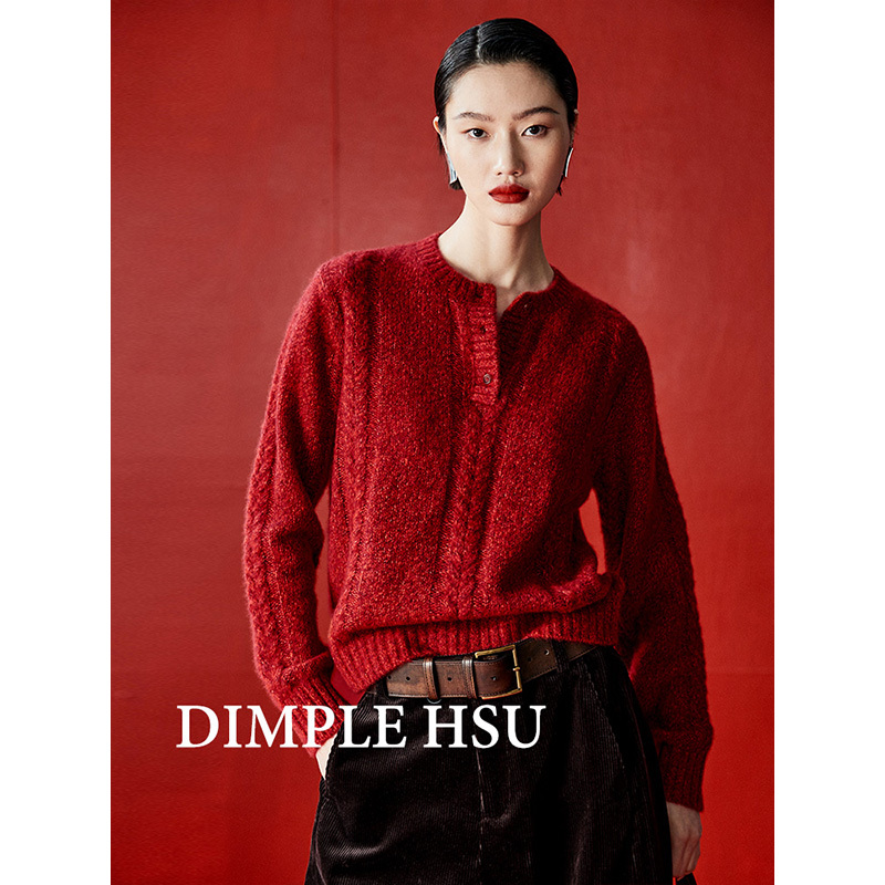 【Live Broadcast Discount of 25%】 Herbalife Silk Cashmere Fancy Yarn 5-Needle Air Twist Henry Collar Sweater S38296 【Live Broadcast Discount of 25%】 Herbalife Silk Cashmere Fancy Yarn 5-Needle Air Twist Henry Collar Sweater S38296