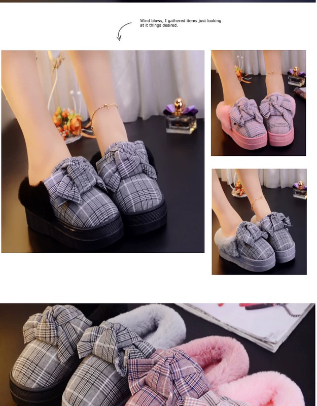 Mùa đông mới của phụ nữ kẻ sọc dép đế dày cotton nhà nữ túi xách với dép không thấm nước tháng bông mùa đông