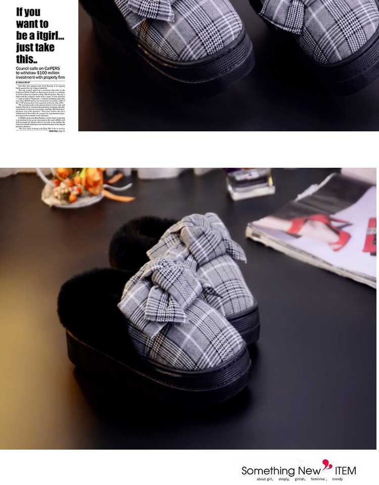 Mùa đông mới của phụ nữ kẻ sọc dép đế dày cotton nhà nữ túi xách với dép không thấm nước tháng bông mùa đông dép nữ quai ngang Biti's