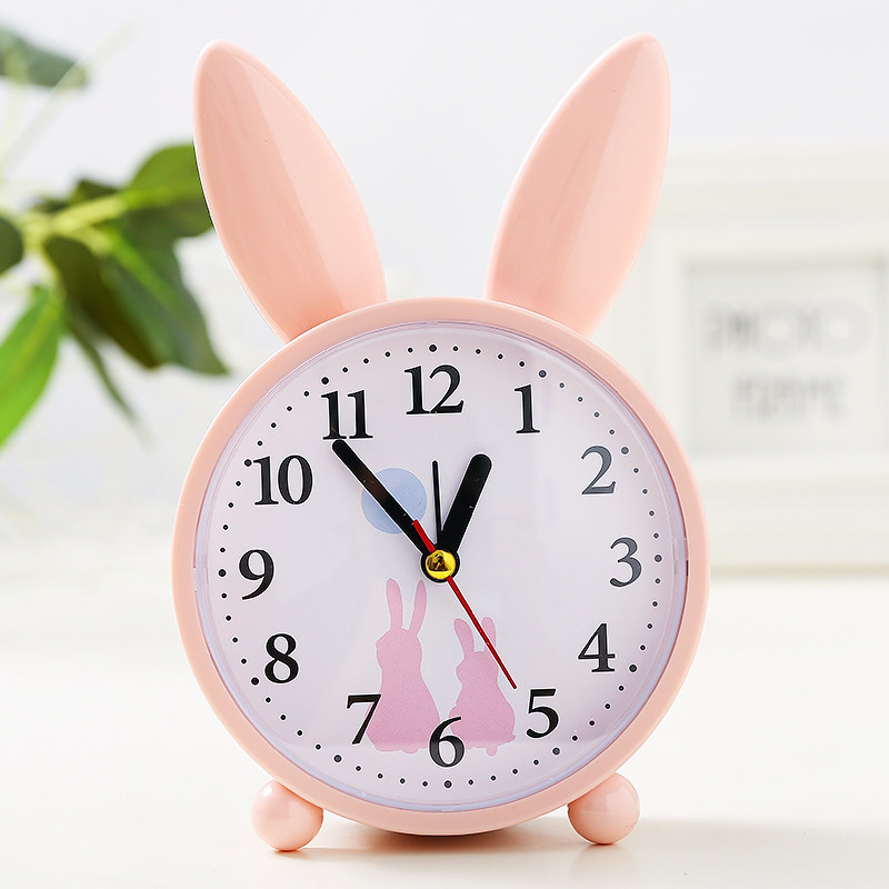 Cartoon Children Personality Alarm Clock Rabbit Cute Bedroom Creative Bedside Mute Little Kids Home Brief Clock Table