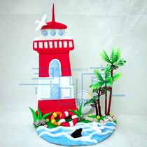 Watching lighthouse white embryo ornaments ultra-light clay wooden floor thousands of creative materials package handmade finished products