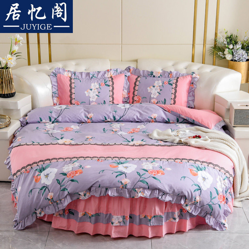 Full Cotton Princess Wind Round Bed Skirt 4 pieces Bed Hat 2 m Round Bed Cover 2 2m Pure Cotton Lace Side Bed Accessories