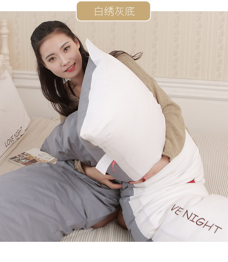 Vỏ gối đôi Yangge vỏ gối cotton dài gối người lớn 1,2 m 1,5 m 1,8 m thêu vỏ gối cotton goi cao su non
