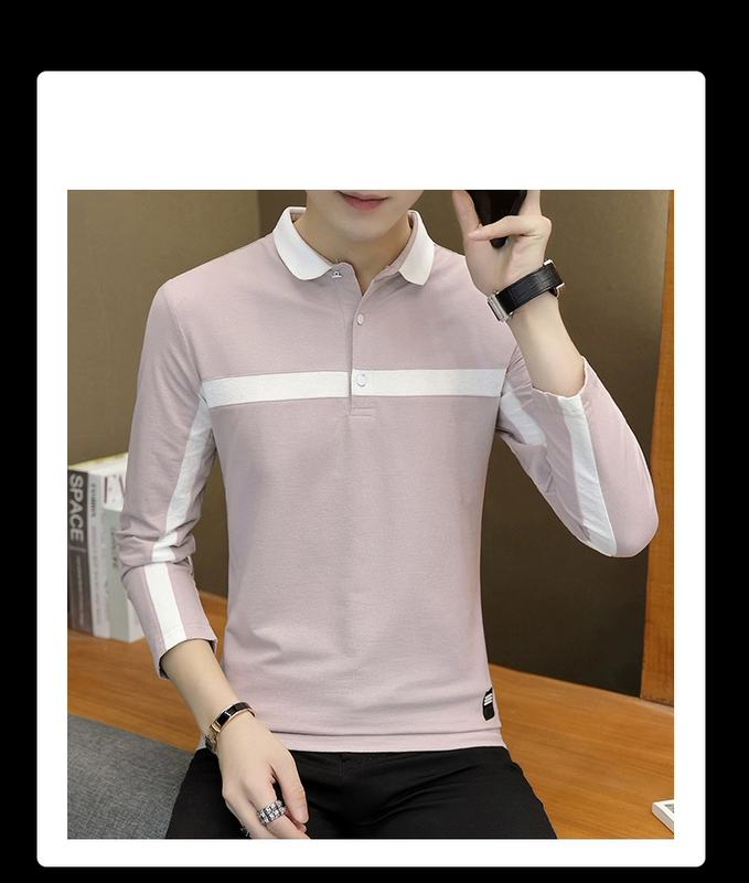 Áo thun nam dài tay cotton ve áo POLO mùa đông nam body có cổ áo sơ mi có cổ áo cộng với quần áo nhung active shirt