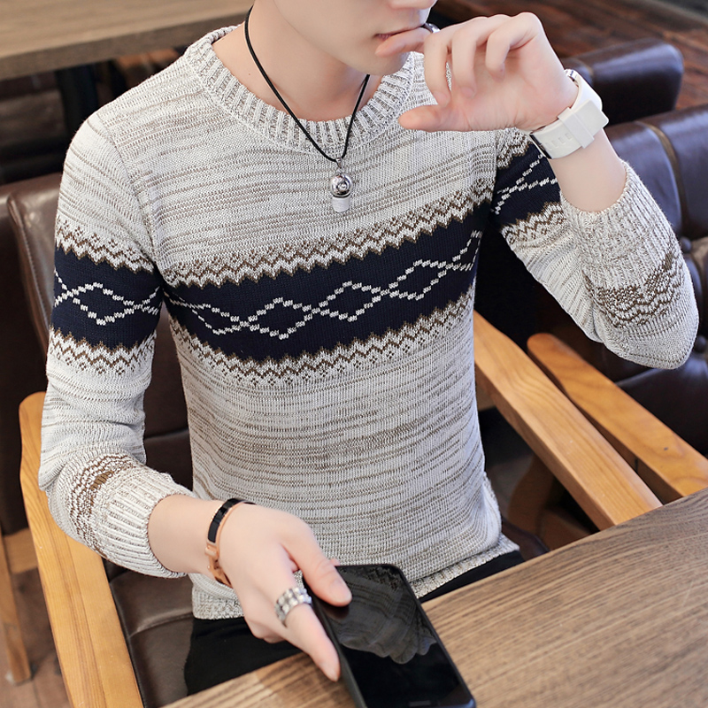 người đàn ông áo len của mùa thu đông Hàn Quốc phiên bản của nam giới vòng cổ xu hướng knitsweater áo len trẻ tiêu đề học sinh.