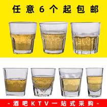 Tempered glass beer mug thickened Restaurant Restaurant tea cup whiskey glass heat resistant drop-resistant octagonal cup set meal