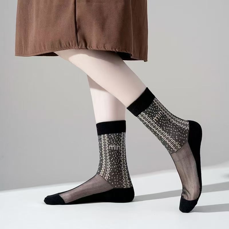 New Style Women's Socks ins Trendy Mid-Calf 100% Pure Cotton Bottom Crystal Long Socks Paired with Shark Pants, Martin Boots, and Furry Shoes
